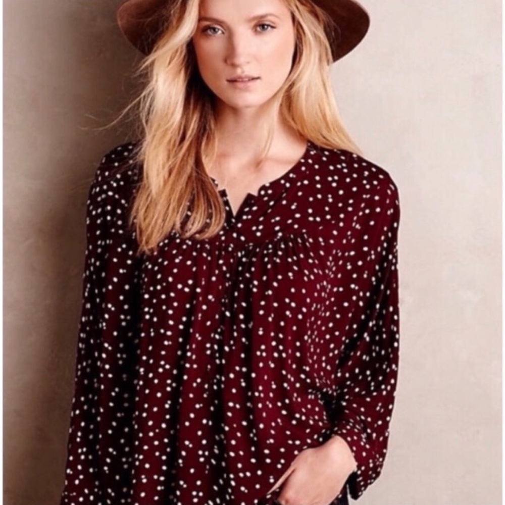 anthropologie Maeve Maroon Linden Polka Dot Blouse - Picture 1 of 15